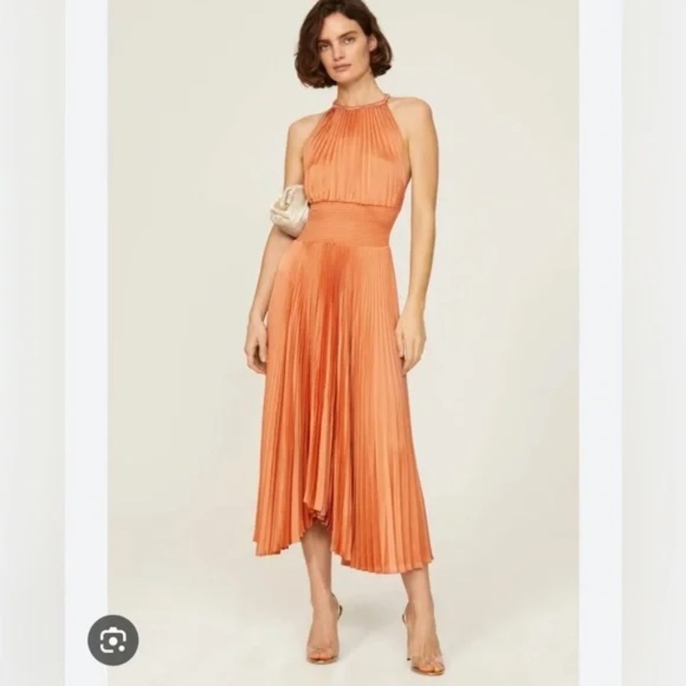 A.L.C. Renzo II Satin Sleeveless Pleated Midi Dress